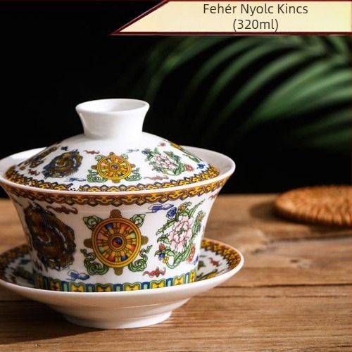 Fedéllel ellátott kerámia teás pohár, nyolc kincses teához, nagy kapacitású, fehér porcelán teás- és kávéscsésze