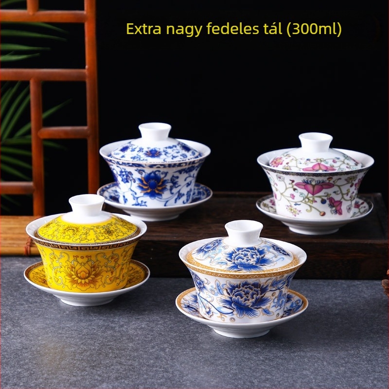 Fedéllel ellátott kerámia teás pohár, nyolc kincses teához, nagy kapacitású, fehér porcelán teás- és kávéscsésze