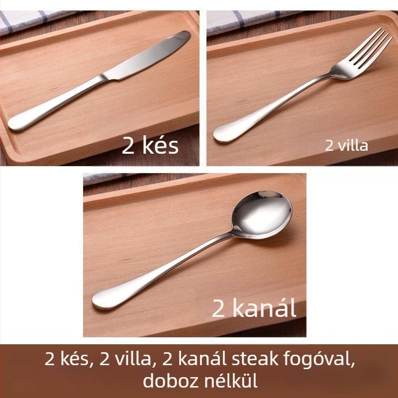 Rozsdamentes acélból készült evőeszköz készlet, európai stílus, 24 darab, ajándékdoboza, tartalmaz steak késeket, villákat és kanálokat
