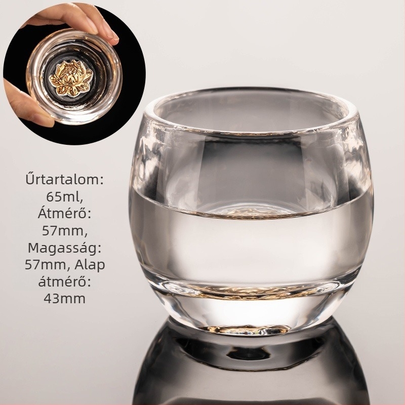 Türkiz színű üveg Gongfu teáscsésze, átlátszó, aranyfóliával