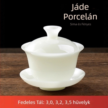 Jégfehér porcelán Gongfu teáskészlet, háromrészes fedeles tál