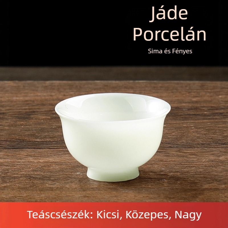 Jégfehér porcelán Gongfu teáskészlet, háromrészes fedeles tál