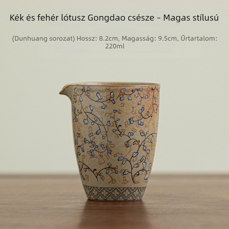 Utazó kerámia teázókészlet teáskannával és három csészével – minimalist, kültéri, hordozható, kék-fehér lótusz mintával