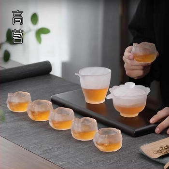 Új kínai stílusú gaiwan teáskészlet lótusszal, otthoni használatra, kristályüveg, hőálló teáscsészék