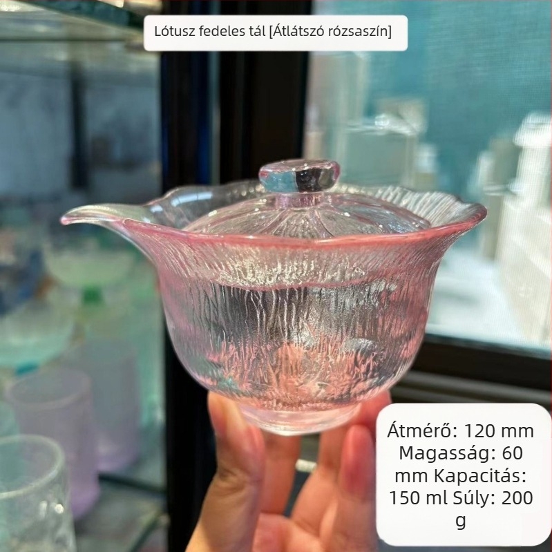 Új kínai stílusú gaiwan teáskészlet lótusszal, otthoni használatra, kristályüveg, hőálló teáscsészék