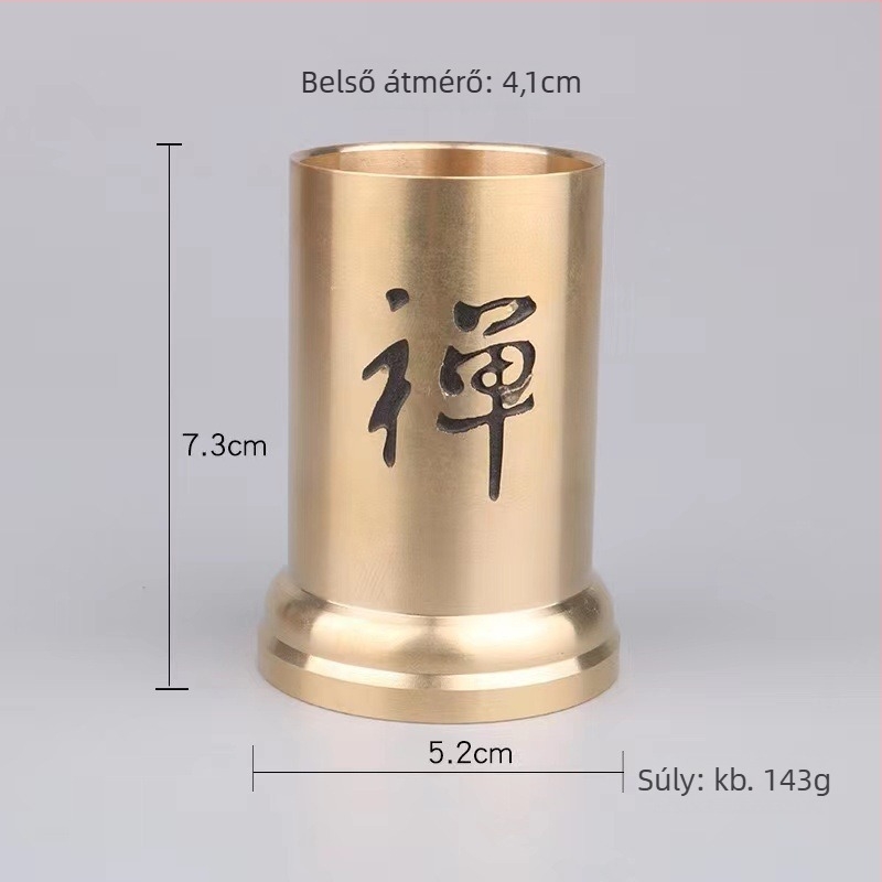Réz teaceremóniás készlet tartó üveggel, teafogó csipesszel, kés, villa, kanál és tárolócső — Japán-stílusú réz teaceremónia készlet Six Gentlemen