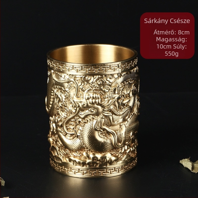 Réz teaceremóniás készlet tartó üveggel, teafogó csipesszel, kés, villa, kanál és tárolócső — Japán-stílusú réz teaceremónia készlet Six Gentlemen