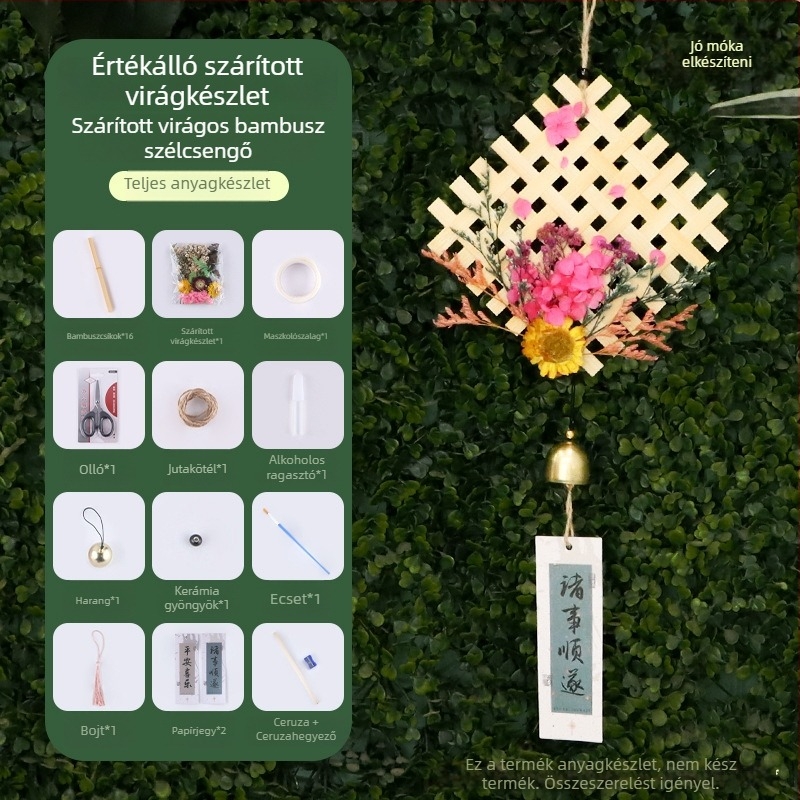 Szárított virágos bambusz szellőcsengő – DIY kézműves készlet családi programokhoz és csapatépítéshez