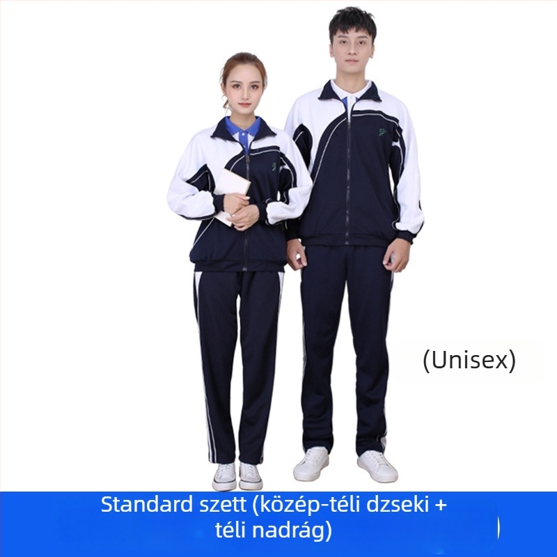 Téli iskolai egyenruha készlet középiskolásoknak – uniszex fleece-béléssel ellátott zipzáros kabát és nadrág