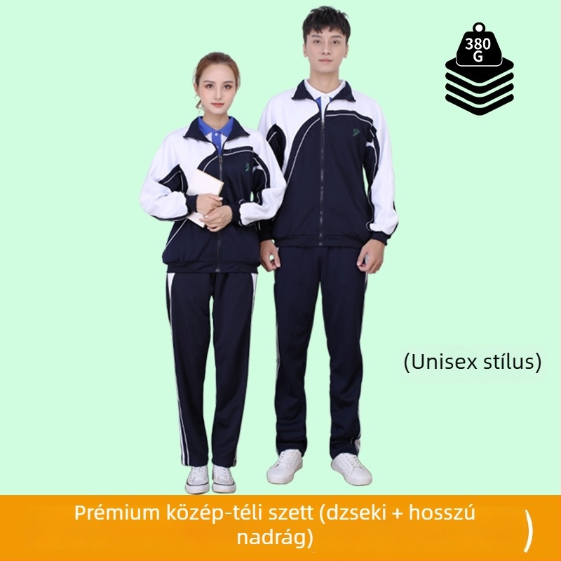 Téli iskolai egyenruha készlet középiskolásoknak – uniszex fleece-béléssel ellátott zipzáros kabát és nadrág