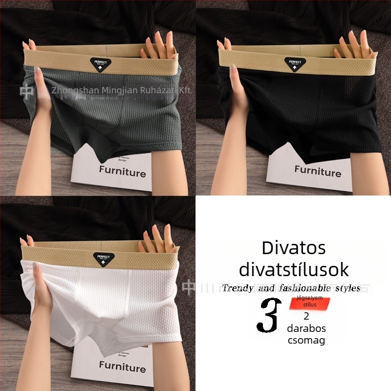 Férfi légáteresztő ice-silk boxeralsó, egyszínű, címke nélküli, bőrbarát és selymes tapintású.