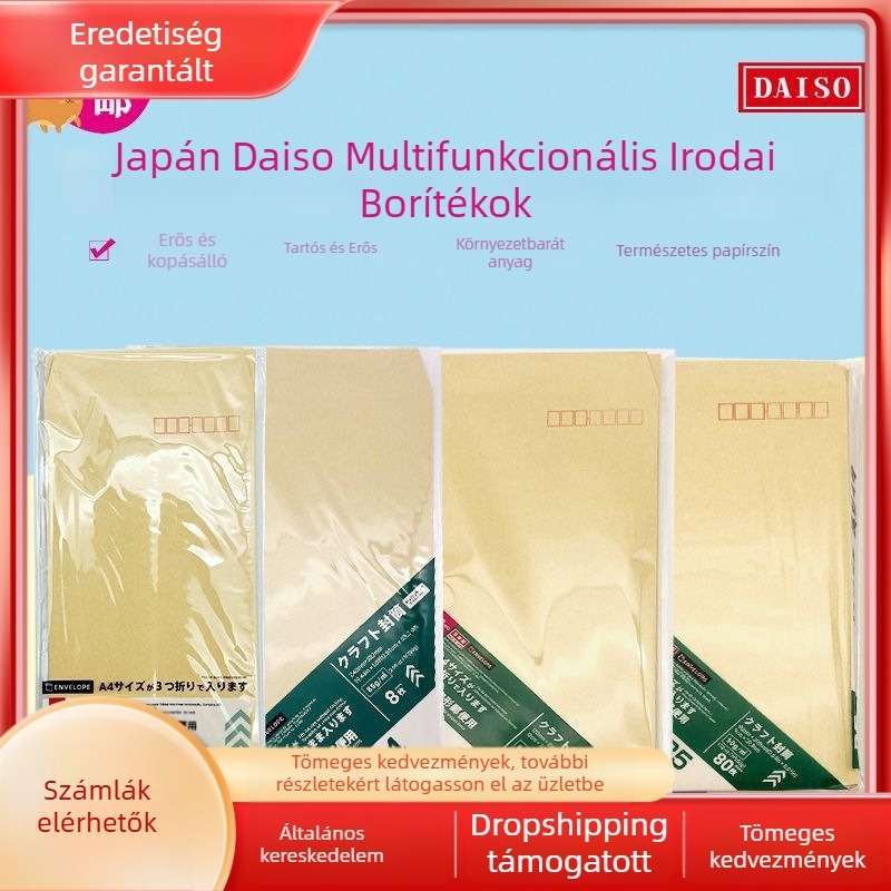 Daiso Japan A4-es irodai boríték kraftpapírból, zárható, hordozható, téglalap alakú