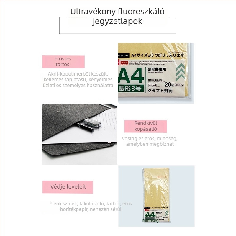 Daiso Japan A4-es irodai boríték kraftpapírból, zárható, hordozható, téglalap alakú