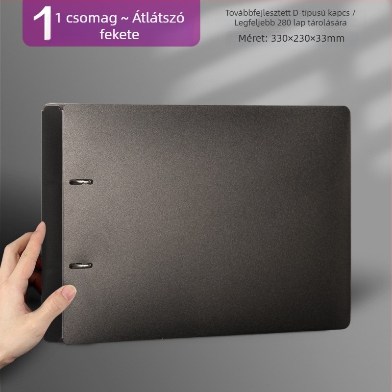 D-típusú 2 lyukas irattartó, vízszintes tok, nagy kapacitású, A4 méret, PP anyagú