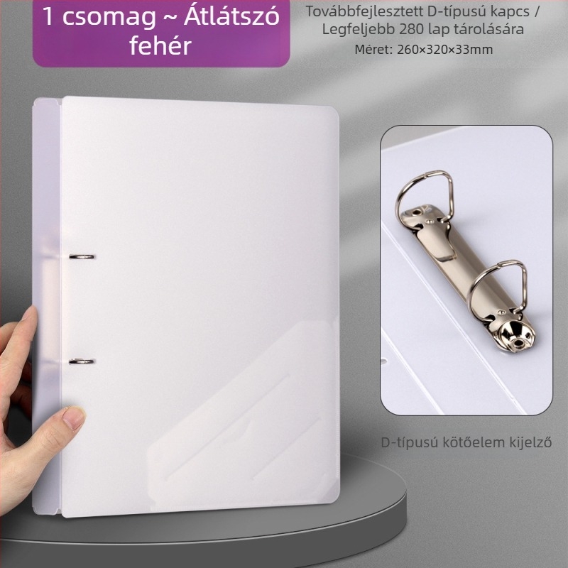 D-típusú 2 lyukas irattartó, vízszintes tok, nagy kapacitású, A4 méret, PP anyagú