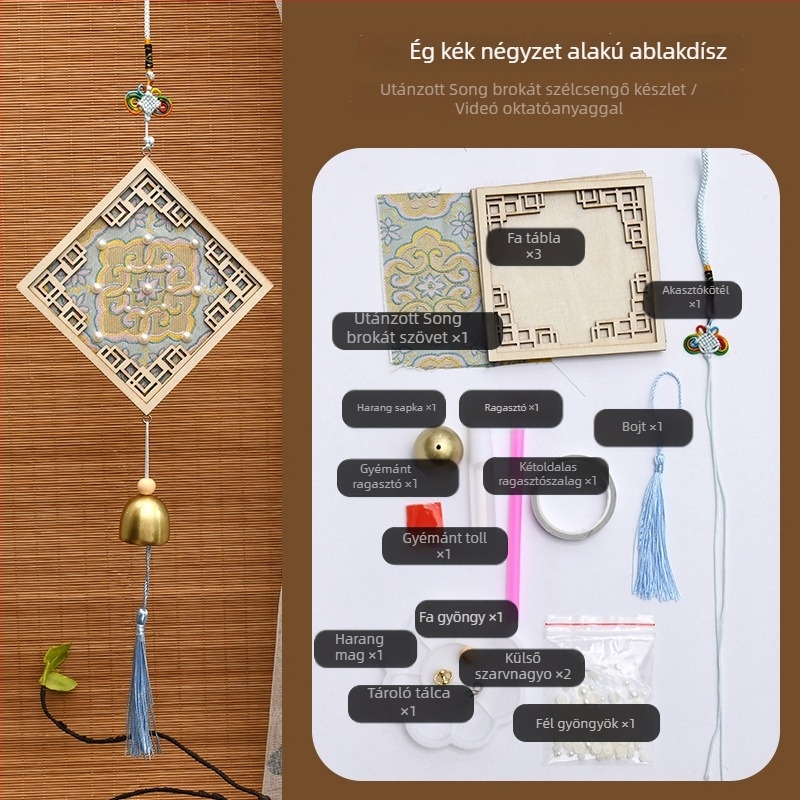 Kézműves DIY készlet: Song-dinasztiát imitáló brokát és gyöngyökkel készült harang, kínai stílusú függő, kis ajándék tavasszal
