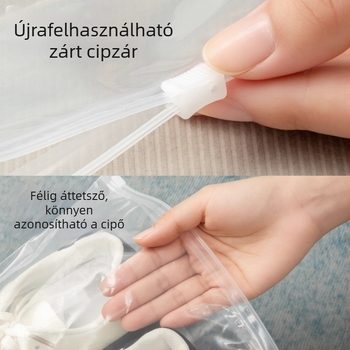 Utazó cipő tároló táska, nagy kapacitású, porálló, átlátszó zárható tasak cipőknek
