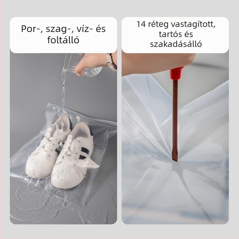 Utazó cipő tároló táska, nagy kapacitású, porálló, átlátszó zárható tasak cipőknek
