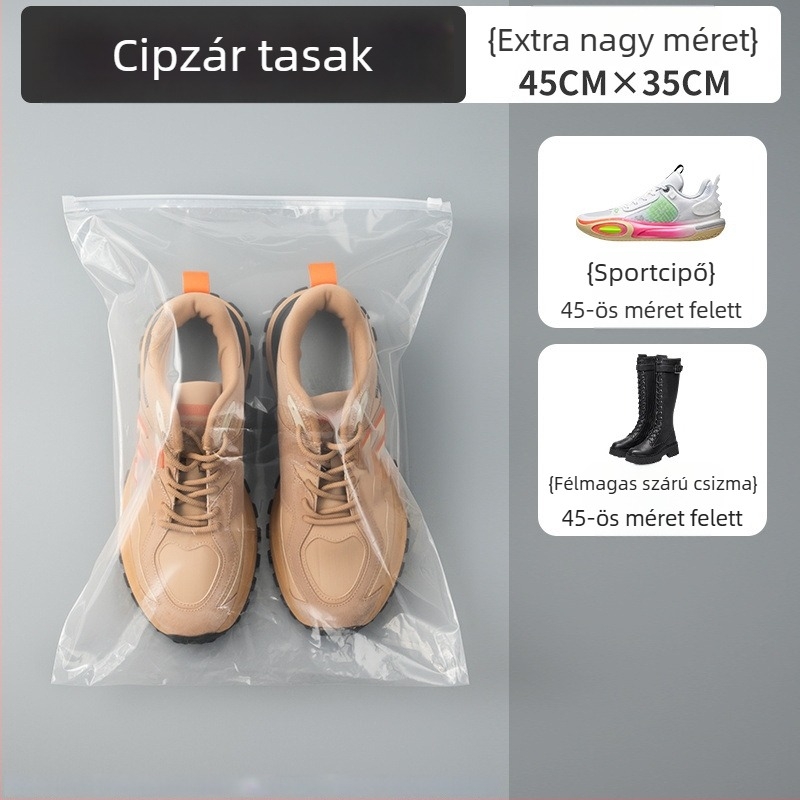 Utazó cipő tároló táska, nagy kapacitású, porálló, átlátszó zárható tasak cipőknek