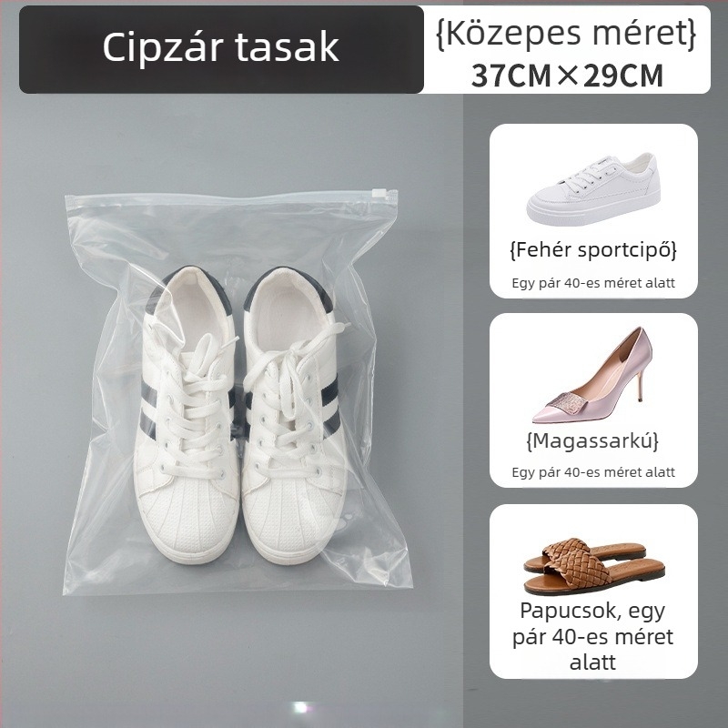 Utazó cipő tároló táska, nagy kapacitású, porálló, átlátszó zárható tasak cipőknek