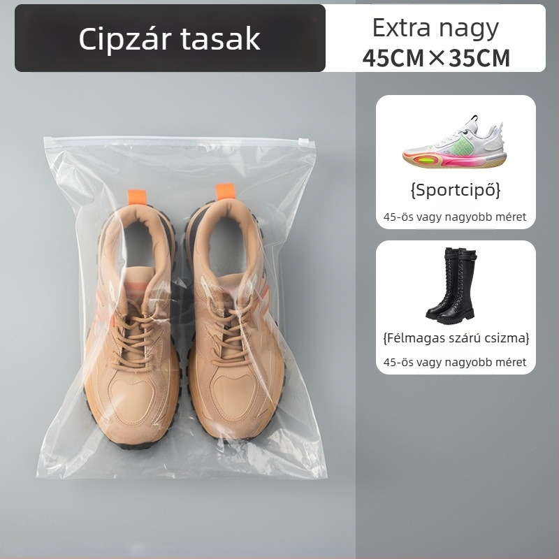 Utazó cipő tároló táska, nagy kapacitású, porálló, átlátszó zárható tasak cipőknek