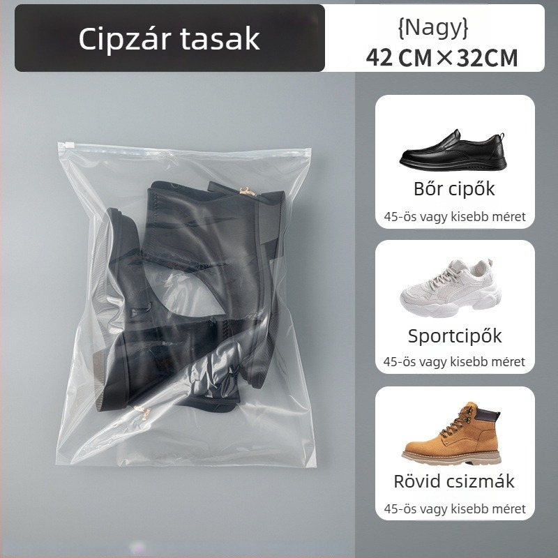 Utazó cipő tároló táska, nagy kapacitású, porálló, átlátszó zárható tasak cipőknek