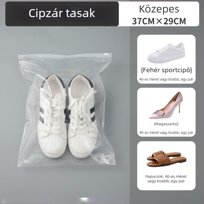 Utazó cipő tároló táska, nagy kapacitású, porálló, átlátszó zárható tasak cipőknek