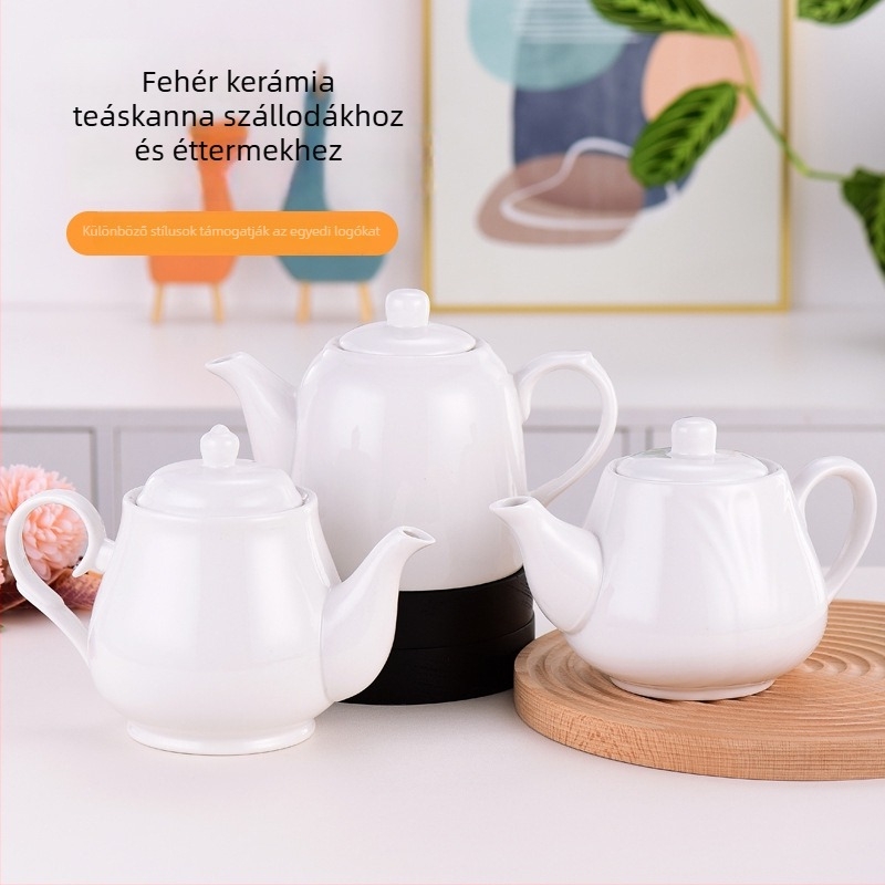 Hatalmas kapacitású fehér porcelán teáskanna fedéllel, szállodai, éttermi és otthoni használatra