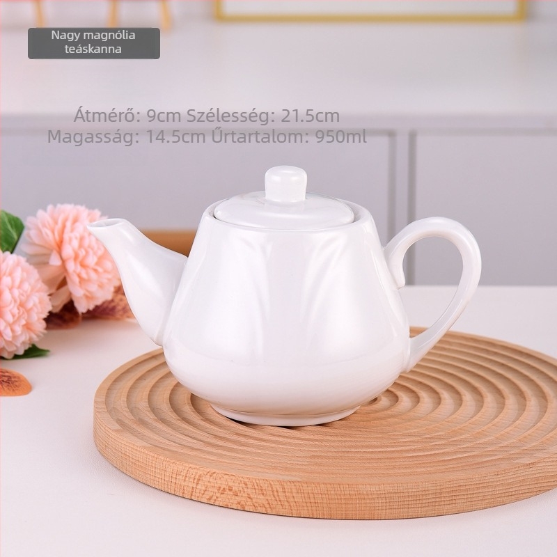 Hatalmas kapacitású fehér porcelán teáskanna fedéllel, szállodai, éttermi és otthoni használatra