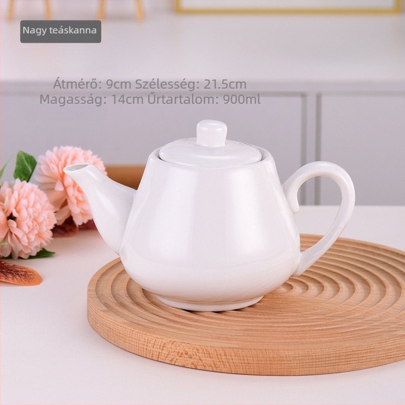Hatalmas kapacitású fehér porcelán teáskanna fedéllel, szállodai, éttermi és otthoni használatra