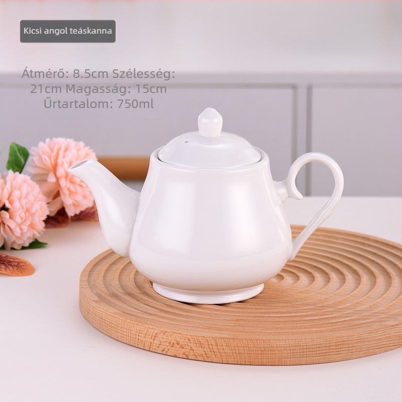 Hatalmas kapacitású fehér porcelán teáskanna fedéllel, szállodai, éttermi és otthoni használatra
