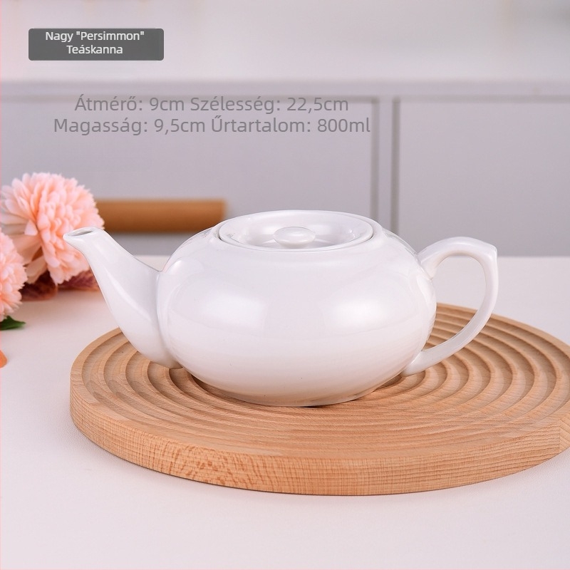 Hatalmas kapacitású fehér porcelán teáskanna fedéllel, szállodai, éttermi és otthoni használatra