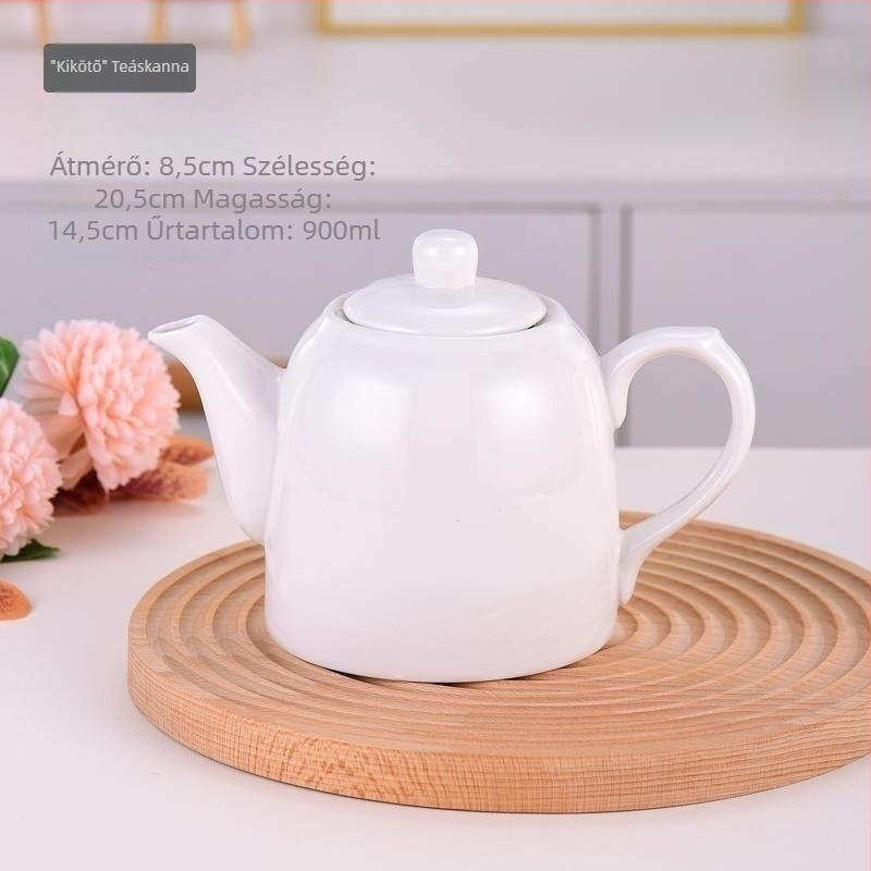 Hatalmas kapacitású fehér porcelán teáskanna fedéllel, szállodai, éttermi és otthoni használatra