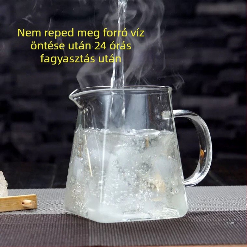 Vastagított hőálló boroszilikát üvegből készült Gongfu teáskészlet egyenlítő csészével és teáskannával, nagy méret