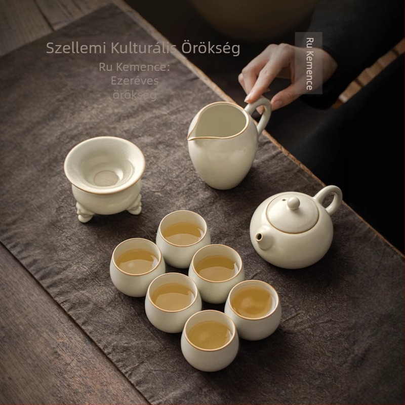 Ruyao porcelán teáskészlet, bézs XiShi stílusú teáskanna, kis méretű teáskanna otthoni teafőzéshez