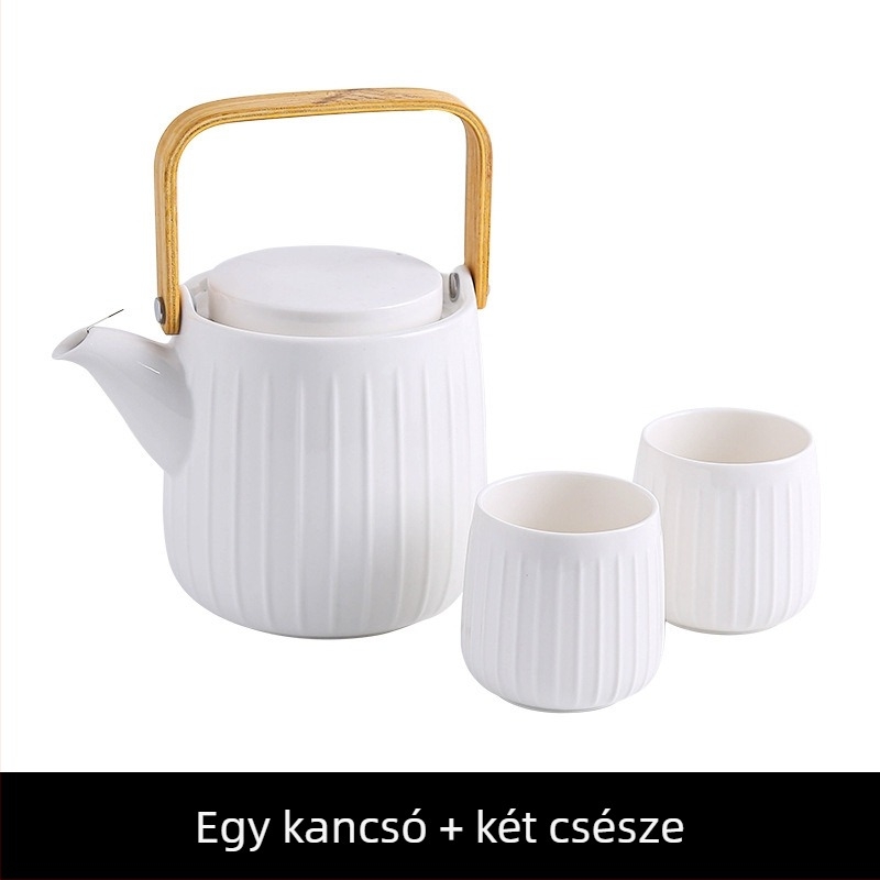 Japán stílusú kerámiás teáskanna készlet, hőálló, fából készült teás tálcával