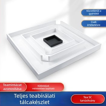 Tea kóstoló készlet fából készült mintatárral és zománcos tányérral