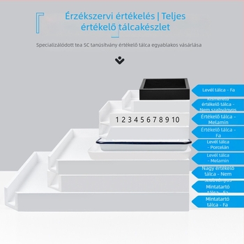 Tea kóstoló készlet fából készült mintatárral és zománcos tányérral