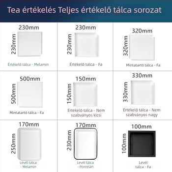 Tea kóstoló készlet fából készült mintatárral és zománcos tányérral