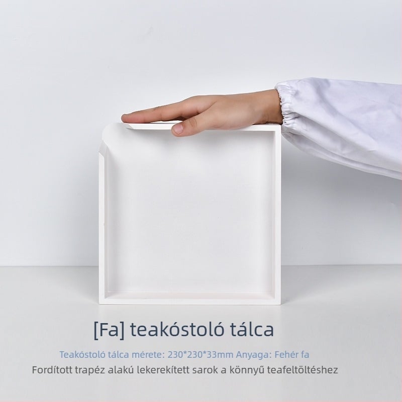 Tea kóstoló készlet fából készült mintatárral és zománcos tányérral