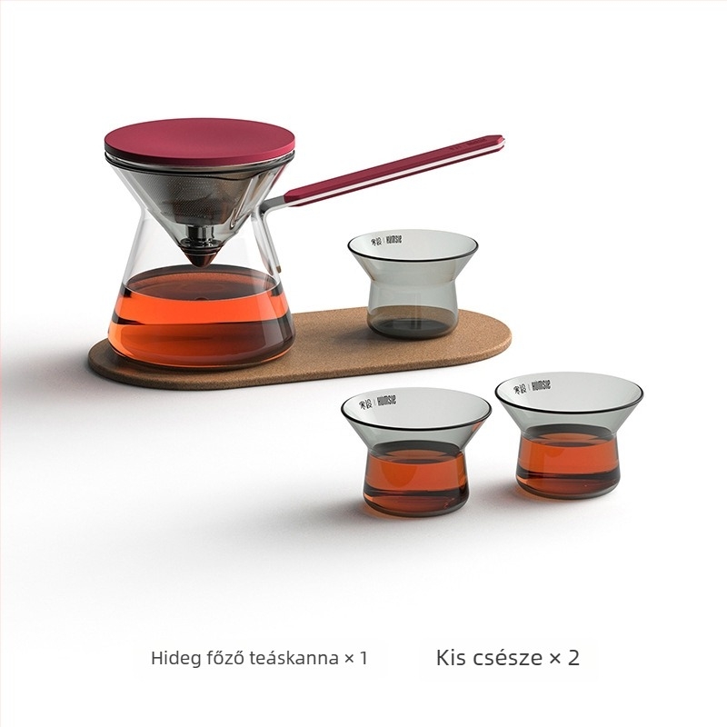 Üveg teáskanna mágneses nyomó mechanizmussal és tea szétválasztó szűrővel, modern teáskészlet.