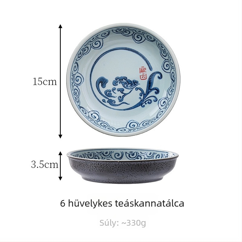 Vintage kék lótusz teáskanna rotangos szárító tálcával, lila agyag teáskanna tartó, nagy loofah rostból készült teakeret víztárolóval