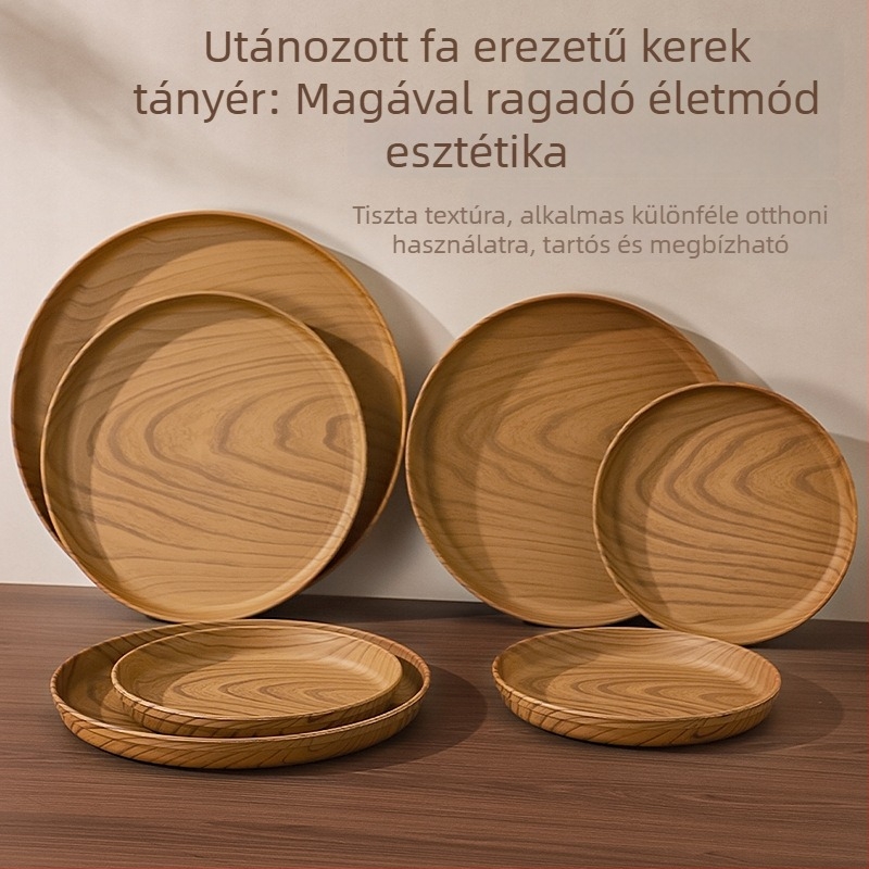 Kör alakú műanyag tál fakéreg-immitációval – étkezéshez, teához és kávéhoz, tortatál