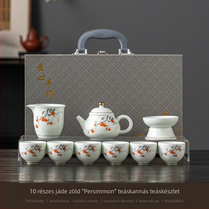 Yingqing Xishi teáskanna és Kung Fu teás készlet poharakkal, aranyozott kerámia ajándék tea készlet logónyomtatással