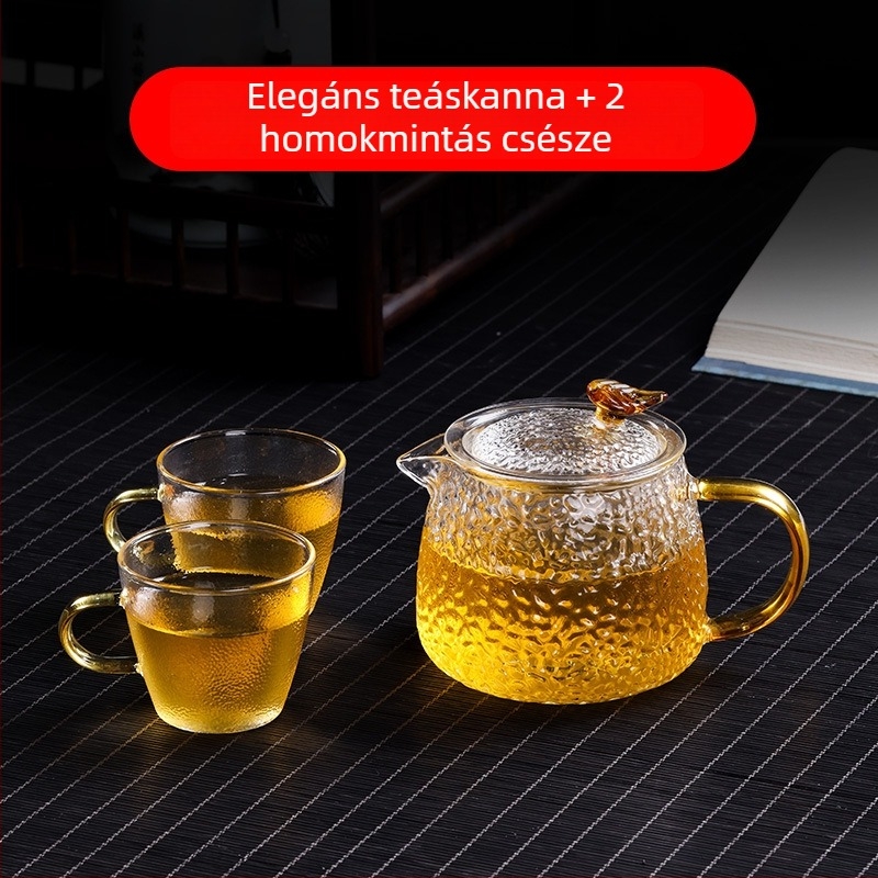 Magas hőmérsékletnek ellenálló üvegből készült teáskanna szűrővel és tea–víz elválasztással – otthoni teafőző készlet