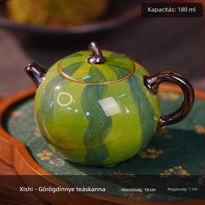 Pufferfish és Watermelon teáskanna, Kung Fu tea készlet, egy teáskanna, fehér porcelán, kézzel festett olajfestés stílusú kerámia