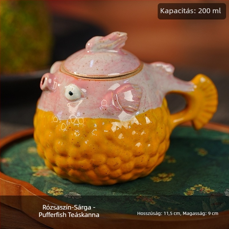 Pufferfish és Watermelon teáskanna, Kung Fu tea készlet, egy teáskanna, fehér porcelán, kézzel festett olajfestés stílusú kerámia