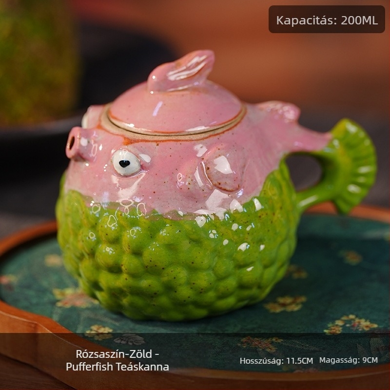 Pufferfish és Watermelon teáskanna, Kung Fu tea készlet, egy teáskanna, fehér porcelán, kézzel festett olajfestés stílusú kerámia