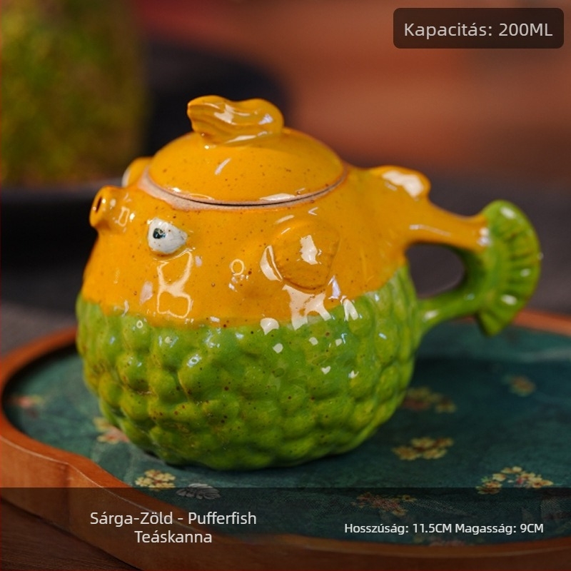 Pufferfish és Watermelon teáskanna, Kung Fu tea készlet, egy teáskanna, fehér porcelán, kézzel festett olajfestés stílusú kerámia
