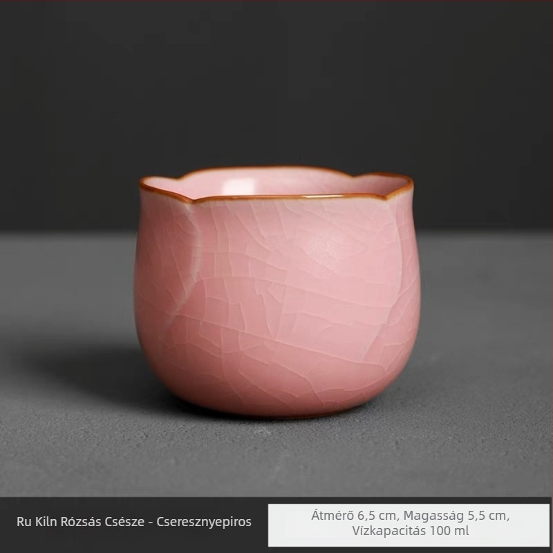 Ru Kiln mesterség porcelán teáscsésze, rózsaszín, elegáns, magas minőségű teáscsésze, rózsás dizájn, pár csésze